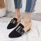 Furry Trim Chunky Heel Loafers