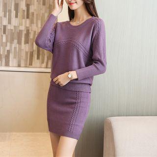 Set: Long-sleeve Knit Top + Mini Skirt