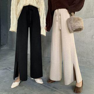 Side-slit Cropped Knit Wide-leg Pants