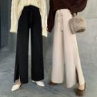 Side-slit Cropped Knit Wide-leg Pants