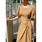 Square-neck Drawstring Long Dress