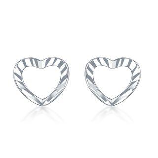 14k White Gold Diamond-cut Openwork Heart Earrings