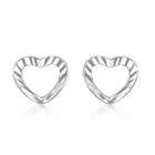 14k White Gold Diamond-cut Openwork Heart Earrings