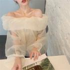 Long-sleeve Sheer Top Beige - One Size