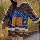 Patterned Sweater Brown & Blue - One Size