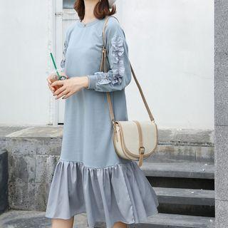 Frilled Trim Long Sleeve Mermaid Dress