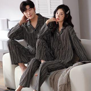 Couple Matching Loungewear Set : Long-sleeve Striped Shirt + Pants