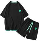Set: Elbow-sleeve Triangle Print T-shirt + Wide Leg Shorts