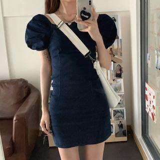 Balloon-sleeve Mini A-line Denim Dress