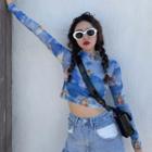 Long-sleeve Angel Print Crop Top