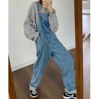 Heart Detail Wide-leg Denim Jumper Pants