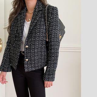 Short Plaid Tweed Blazer