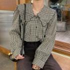 Long-sleeve Checked Sailor Collar Blouse