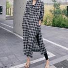 Side-slit Long-sleeve Plaid Shirt Maxi Skirt