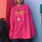 Lettering Long-sleeve T-shirt Fuchsia - One Size