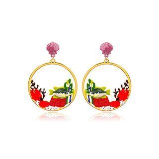 Fashion And Elegant Plated Gold Enamel Coral And Fish Round Earrings Golden - One Size