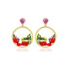 Fashion And Elegant Plated Gold Enamel Coral And Fish Round Earrings Golden - One Size