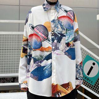 Long-sleeve Planet Print Shirt