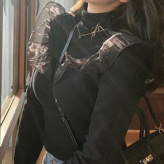 Mock-neck Ruffled Knit Top