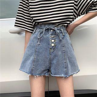 Frayed High Waist Denim A-line Shorts
