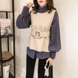 Set: Lantern-sleeve Shirt + Vest