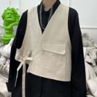 Front-pocket Tie-side Asymmetric Cropped Vest Almond - One Size