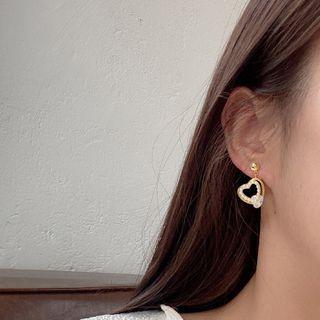 Faux Pearl Hollow Heart Drop Earring 1 Pair - White Faux Pearl Heart - Gold - One Size