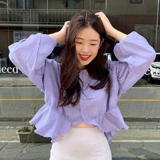 Ruffle Hem Blouse Purple - One Size
