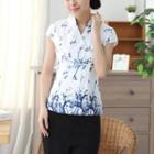 Short-sleeve Print Frog-button Top