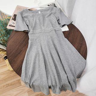 Rhinestone Short-sleeve Mini T-shirt Dress