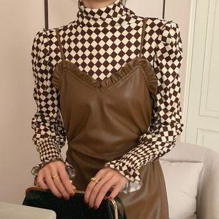 Long Sleeve Mock Neck Plaid Top