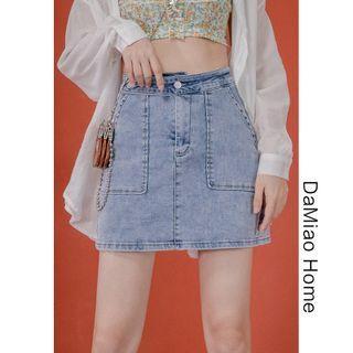 Seamless High-waist Denim Mini Skirt