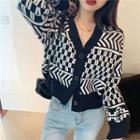 Patterned Cropped Cardigan As Shown In Figure - One Size
