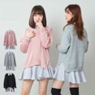 Set: Long-sleeve Ruffle Hem Mini Shirt Dress + Sweater