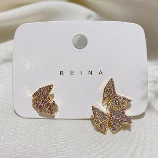 Non-matching Rhinestone Butterfly Earring As Shown In Figure - One Size