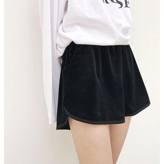 Elastic-waist Velvet Shorts
