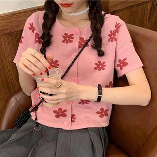 Short-sleeve Floral Print Cardigan