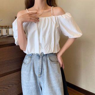 Off-shoulder Faux Pearl Shirt