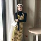 Mock-neck Long-sleeve Knit Top / Pattern Spaghetti Strap Knit Dress