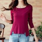 Long-sleeve Notch Hem T-shirt