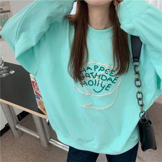 Round-neck Lettering Long-sleeve Sweatshirt Mint Green - One Size