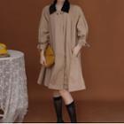 Puff-sleeve Collared Coat Dress