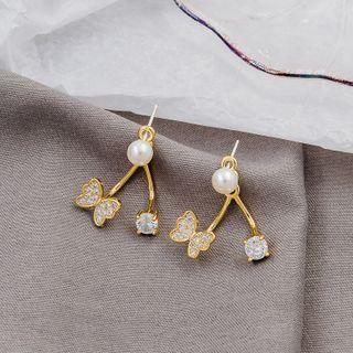 Rhinestone Butterfly Beaded Stud Earrings As Shown In Figure - One Size
