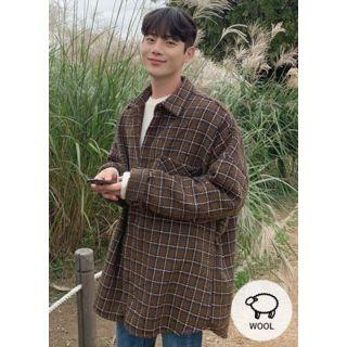 Oversized Checked Wool Blend Flannel Shirt