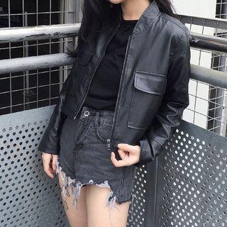 Faux-leather Cropped Jacket