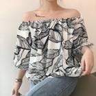 Elbow-sleeve Off Shoulder Patterned Top