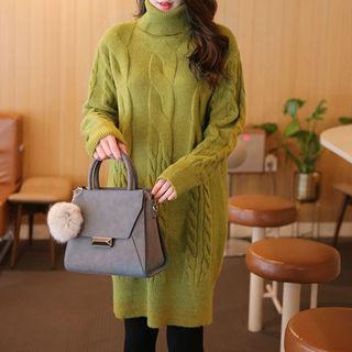 Turtle-neck Cable-knit Sweater Dress
