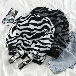 Zebra Print Fleece Loose-fit Pullover