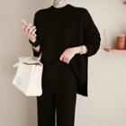 Set: Crew Neck Sweater + Wide Leg Knit Pants
