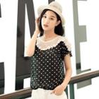 Short-sleeve Paneled Dotted Top